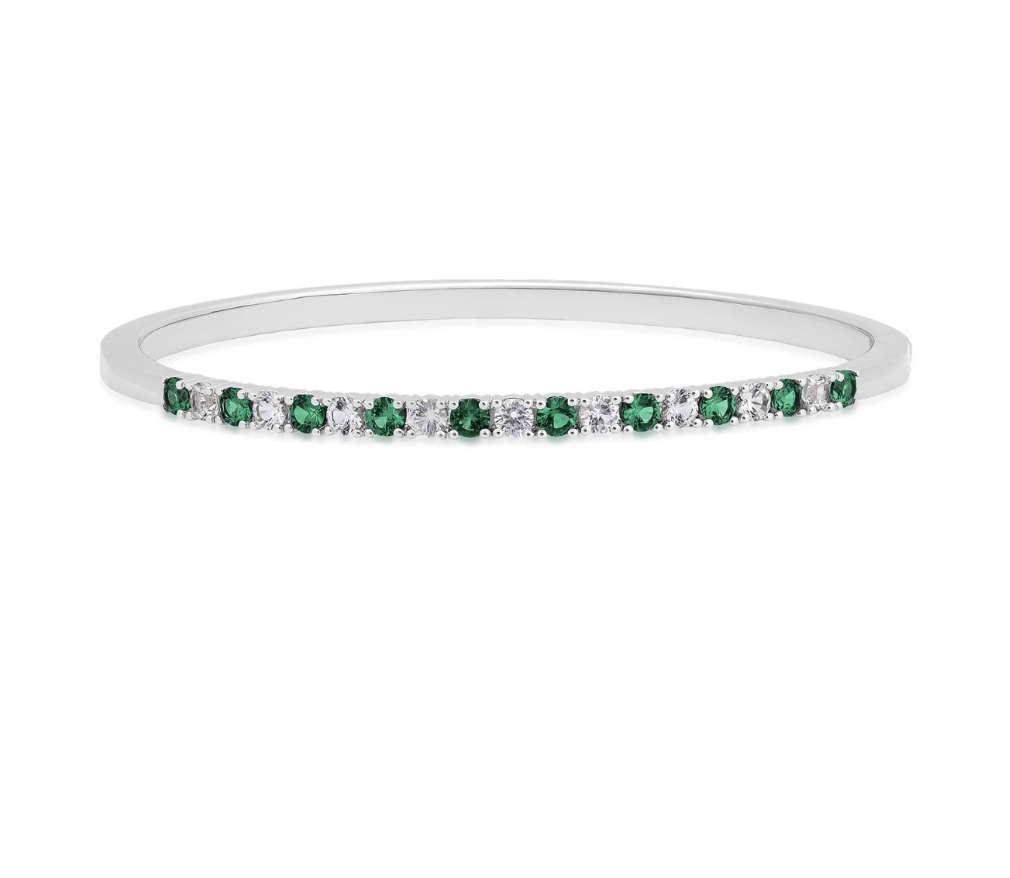 Created Emerald & White Sapphire Bangle Bracelet in Sterling Silver
